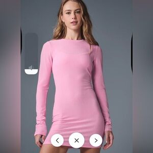 Alo Ribbed Sea Coast Long Sleeve Dress SWEET PINK.  NWT